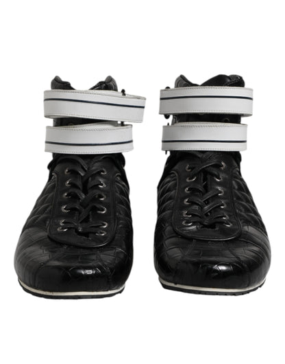 Black Quilted Leather Lace Up Sneakers Shoes