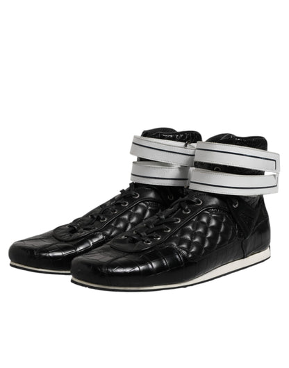 Black Quilted Leather Lace Up Sneakers Shoes