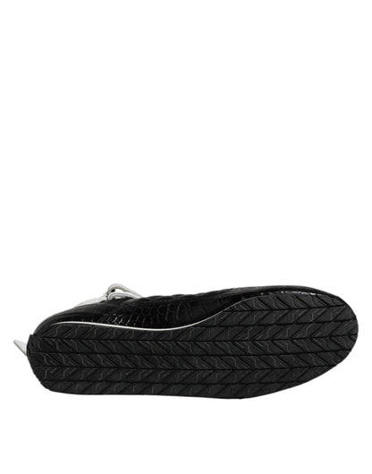 Black Quilted Leather Lace Up Sneakers Shoes