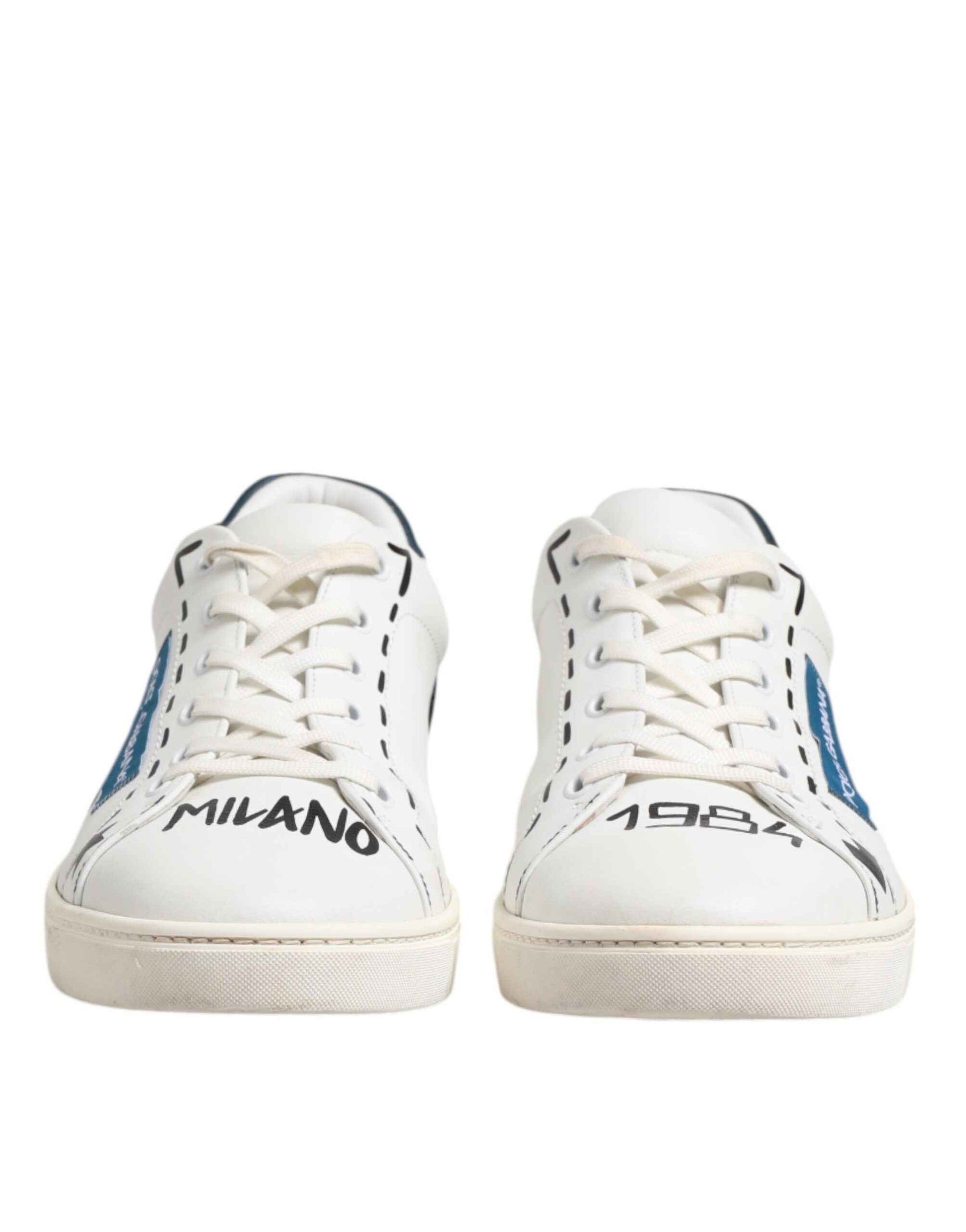 White Leather Printed Low Top Sneakers Shoes