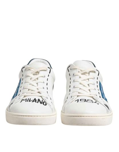 White Leather Printed Low Top Sneakers Shoes
