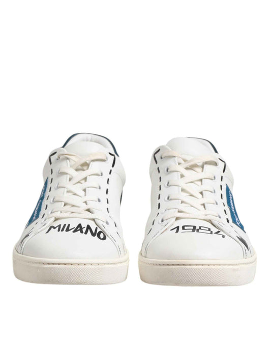 White Leather Printed Low Top Sneakers Shoes