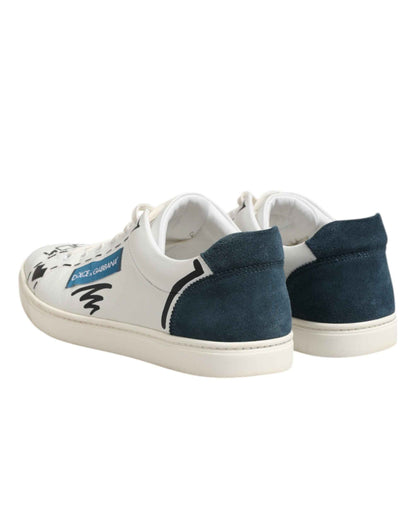 White Leather Printed Low Top Sneakers Shoes