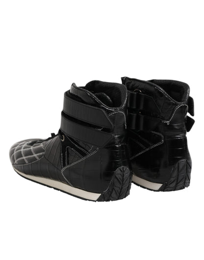 Black Quilted Leather Lace Up Sneakers Shoes