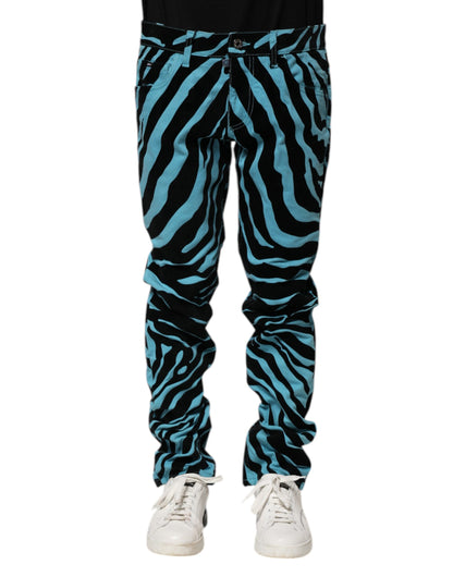 Blue Black Stripes Skinny Denim Jeans