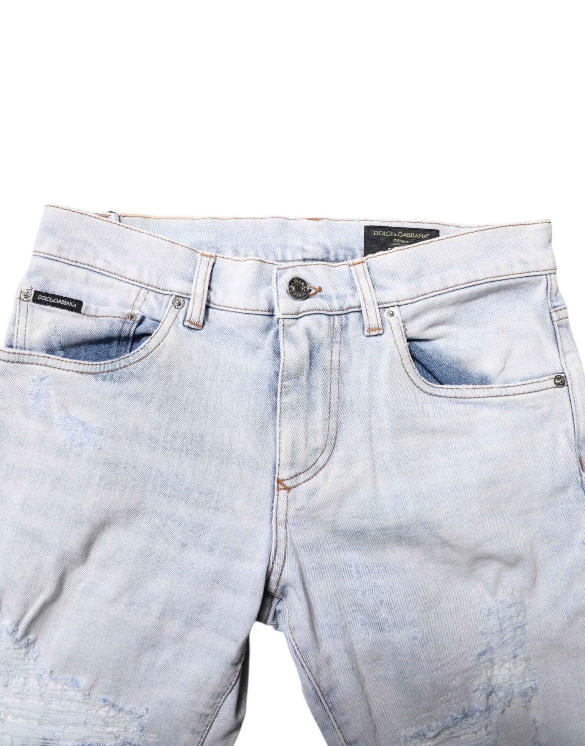 Light Blue Tattered Skinny Denim Jeans