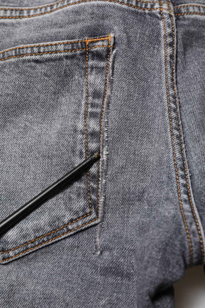 Gray Cotton Skinny Men Denim Jeans
