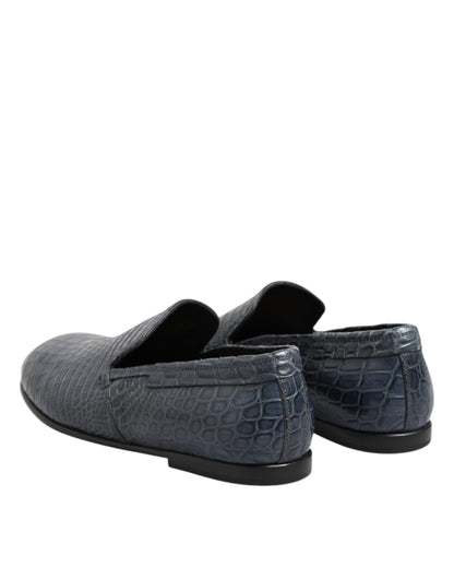 Blue Exotic Leather Slip On Loafers Men Dress Shoes