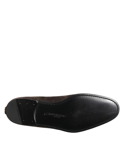 Brown Velvet Leather Slip On Loafers Shoes