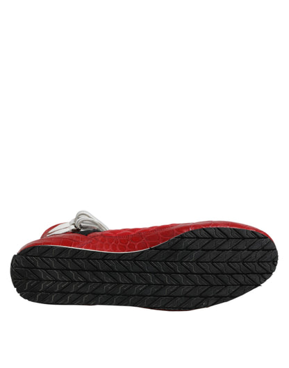 Red Quilted Leather Lace Up Sneakers Shoes