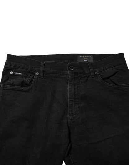 Black Cotton Logo Plaque Slim Fit Denim Jeans