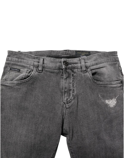 Gray Cotton Logo Plaque Men Denim Jeans