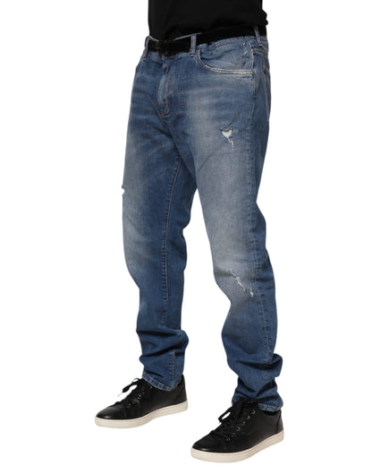 Blue Washed Cotton Logo Plaque Denim Jeans