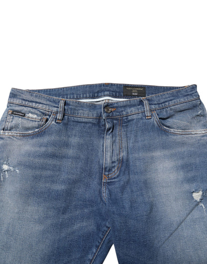 Blue Washed Cotton Logo Plaque Denim Jeans