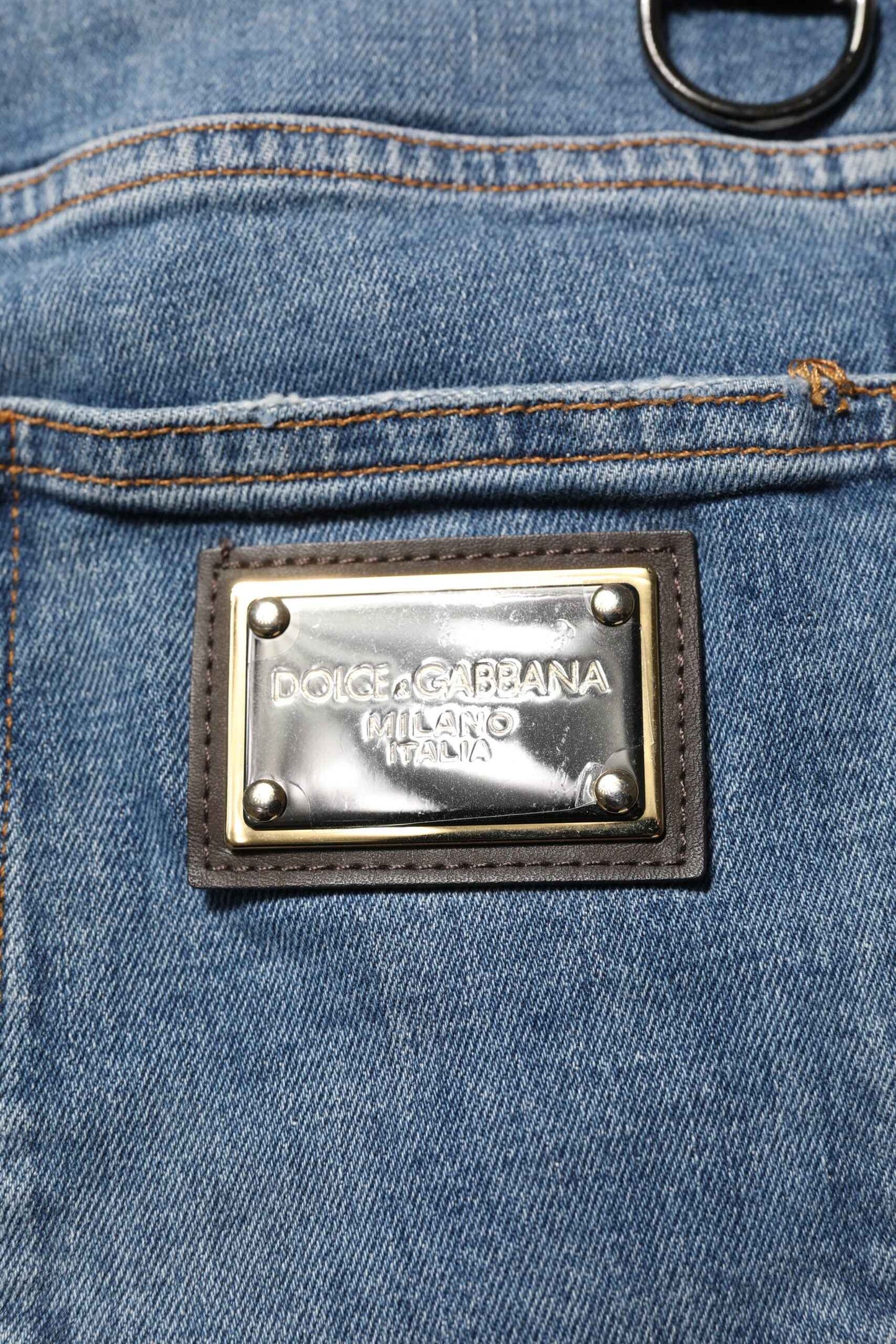 Blue Cotton Tattered Skinny Logo Denim Jeans
