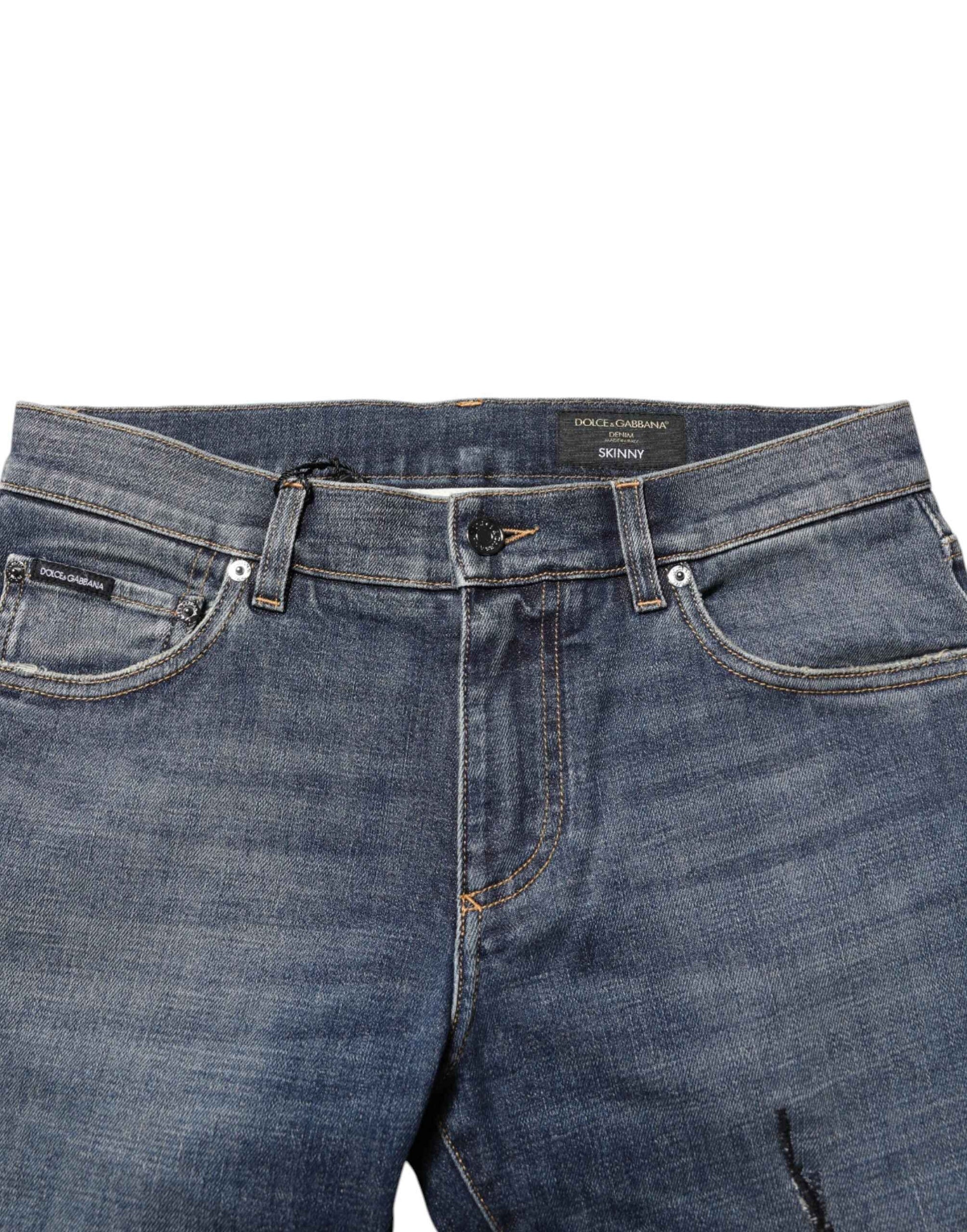 Blue Washed Skinny Logo Plaque Men Denim Jeans