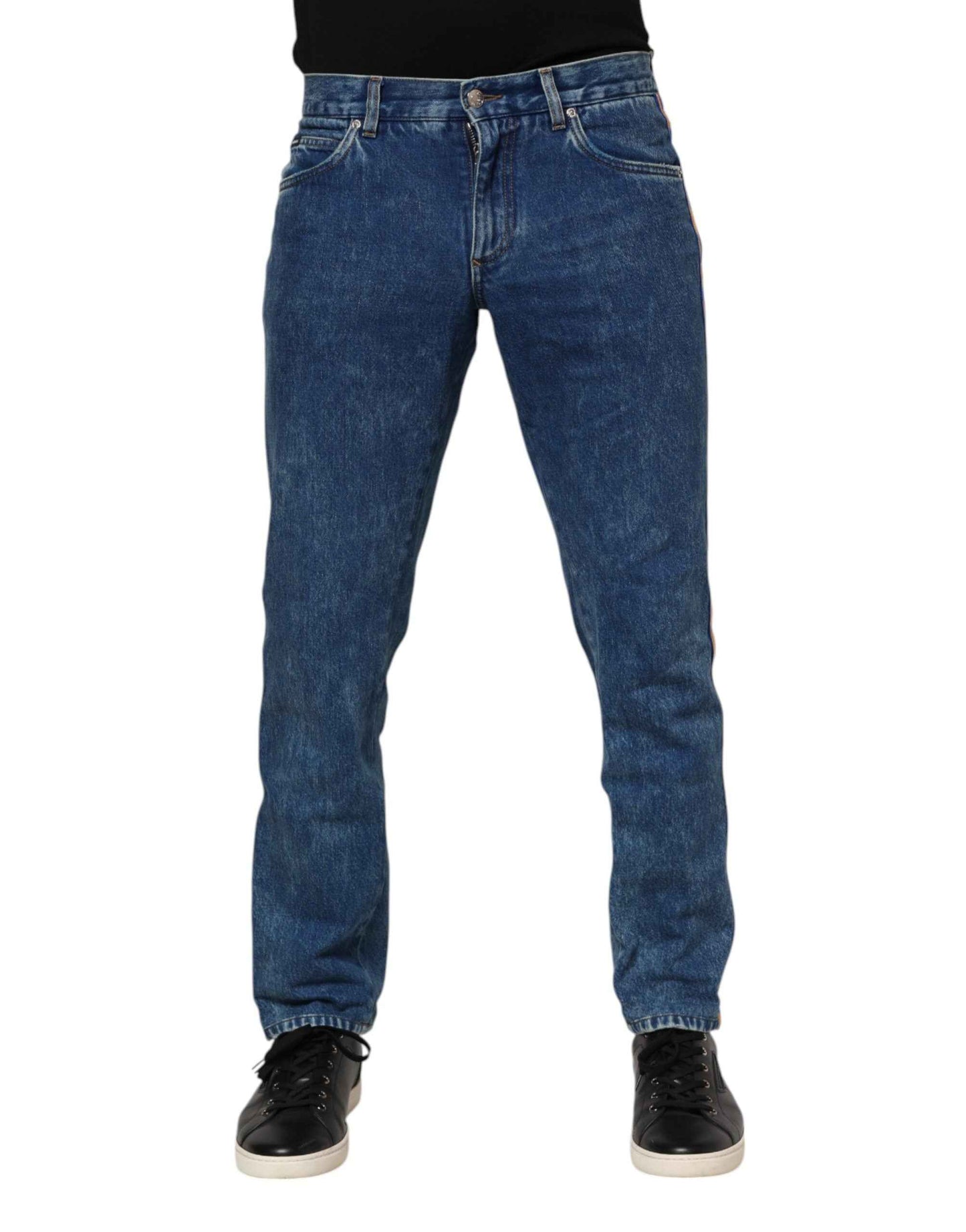 Blue Cotton Logo Plaque Denim Jeans