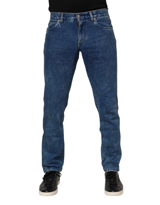 Blue Cotton Logo Plaque Denim Jeans