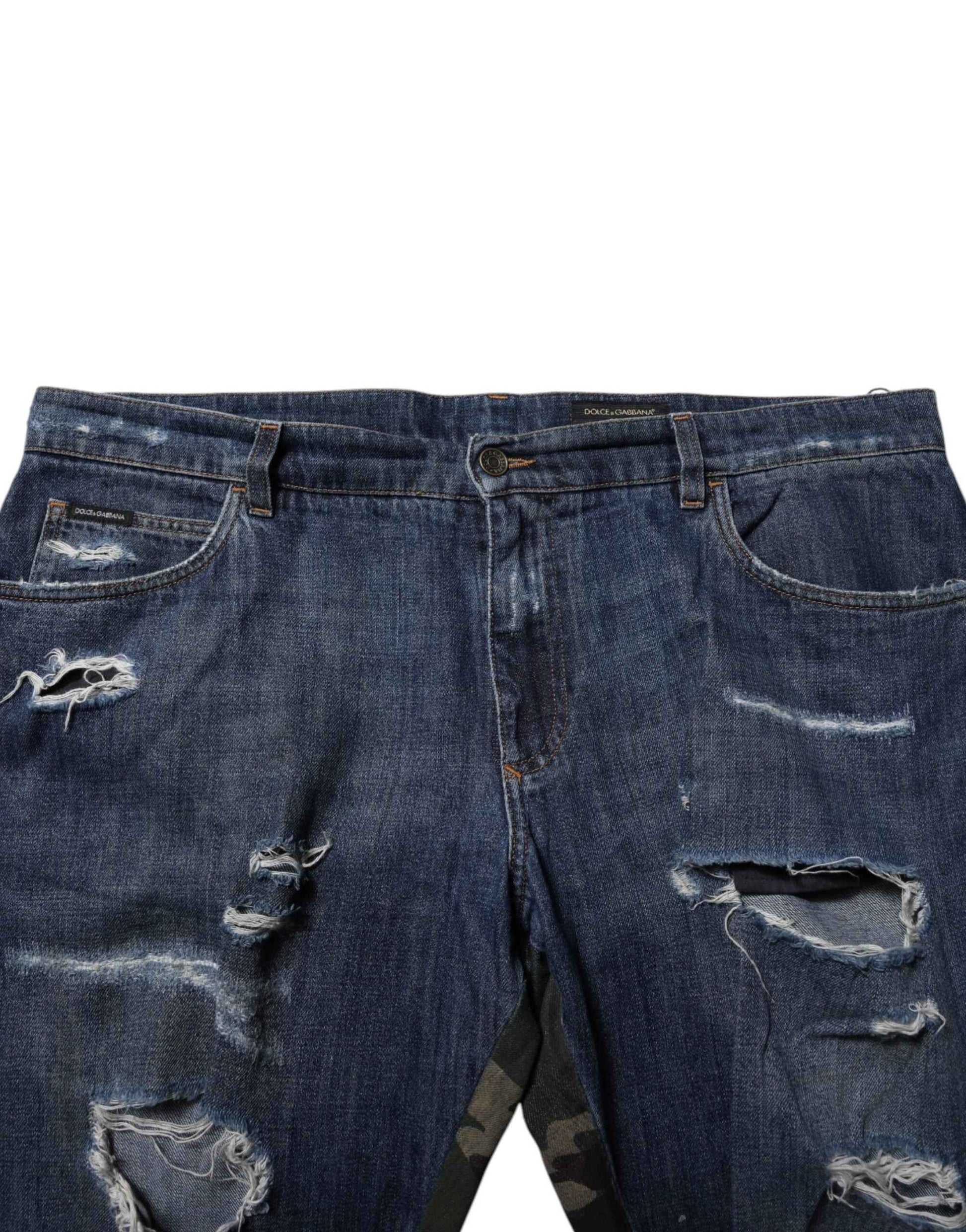 Blue Cotton Camouflage Denim Jeans