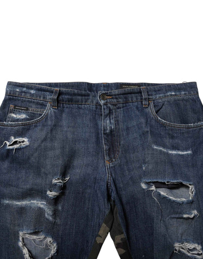 Blue Cotton Camouflage Denim Jeans