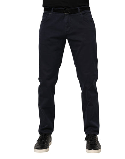 Blue Cotton Tapered Denim Jeans