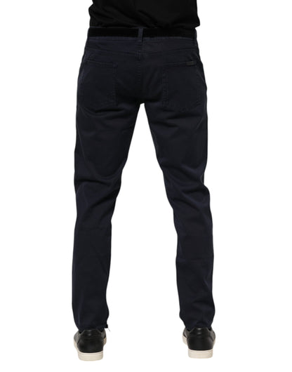 Blue Cotton Tapered Denim Jeans
