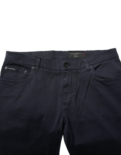 Blue Cotton Tapered Denim Jeans