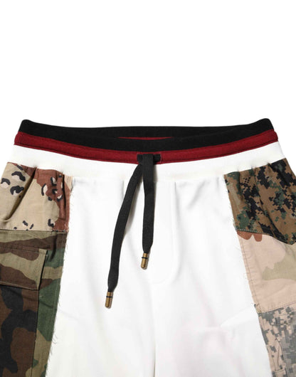 White Patchwork Mens Jogger Pants