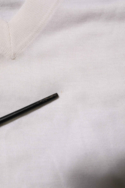 White Cashmere Logo V-neck Pullover Sweater