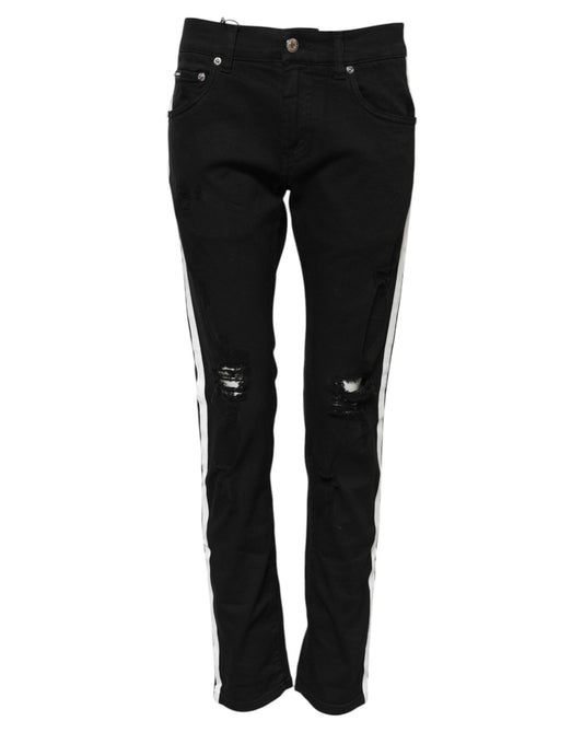 Black Tattered White Lining Skinny Denim Jeans