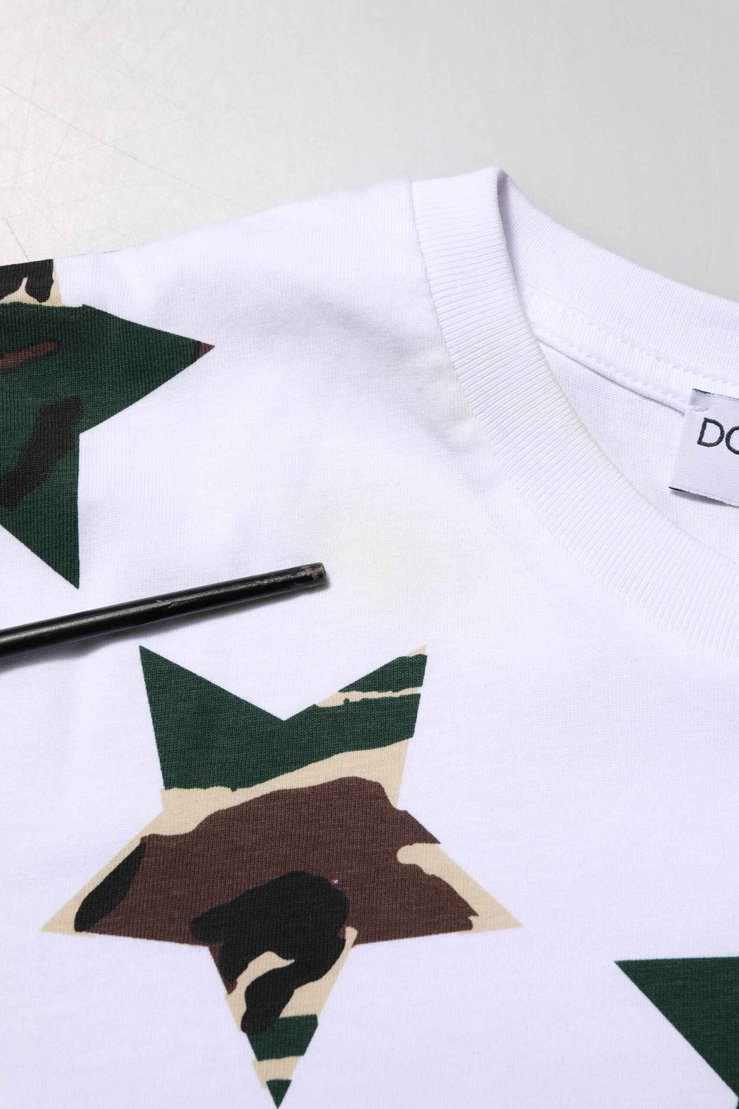 White Camouflage Cotton Men Crew Neck T-shirt