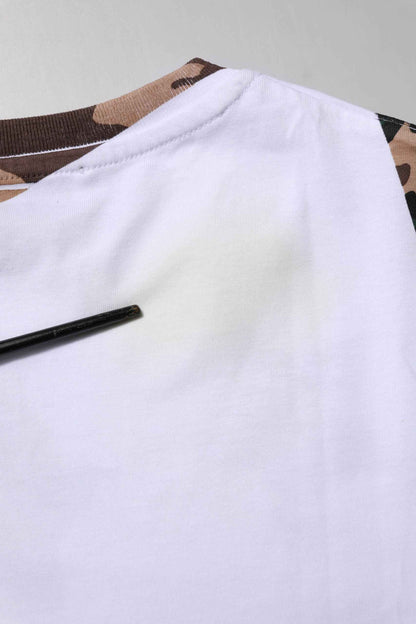 White Camouflage Cotton Men Crew Neck T-shirt