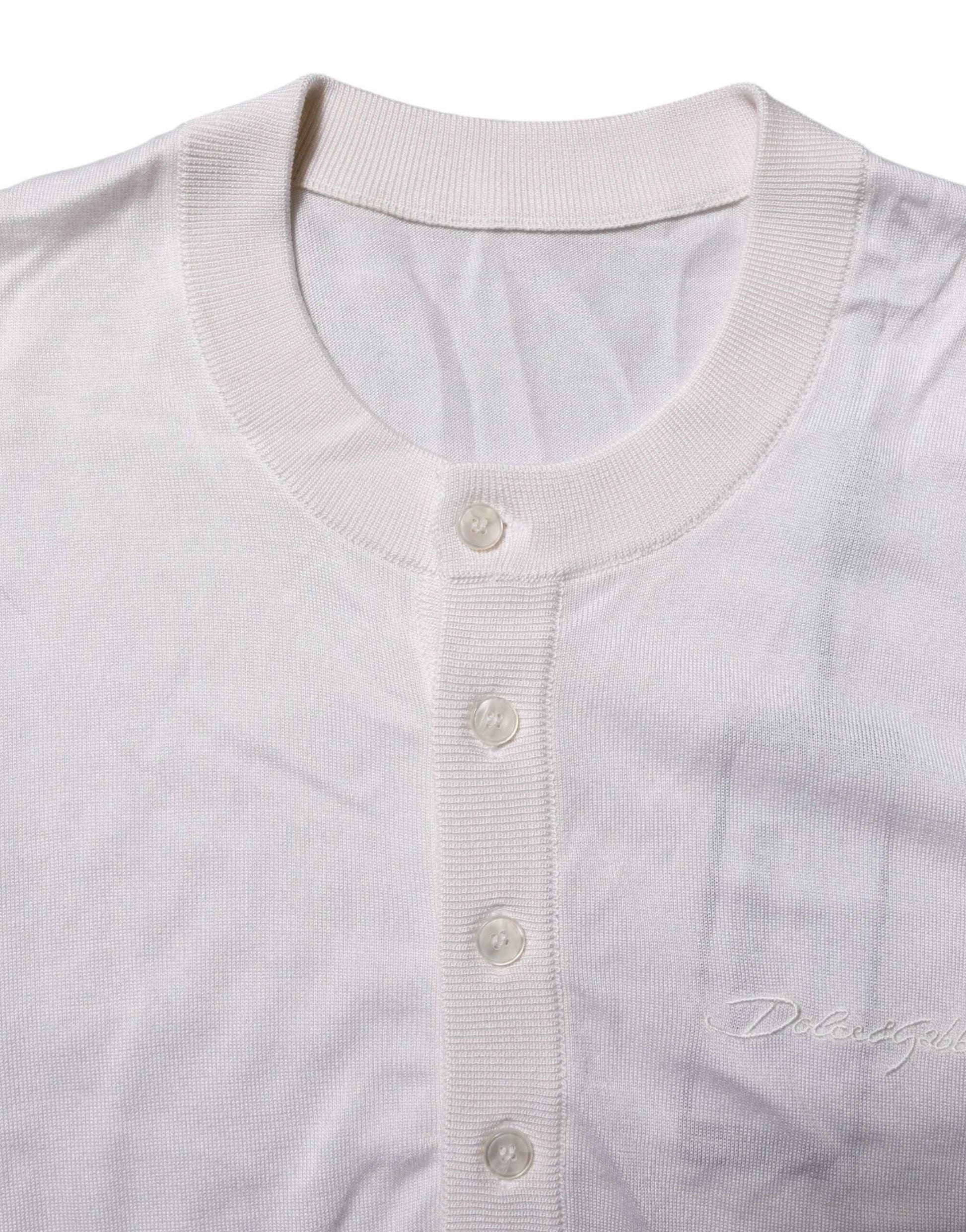 White Silk Short Sleeves Men Henley T-shirt