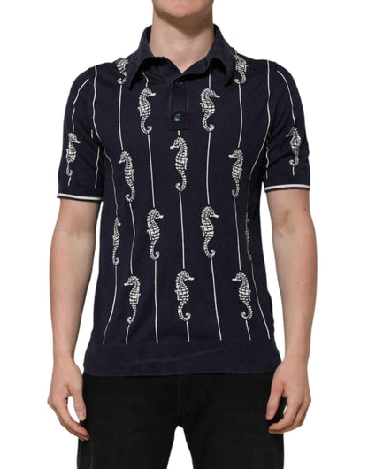 Dark Blue Sea Horse Collared Polo T-shirt