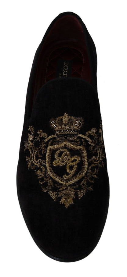 Loafers Black Velvet Gold Crown Dolce & Gabbana