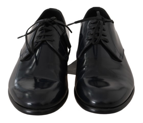 Blue Leather Polished Dress Derby Shoes Dolce & Gabbana