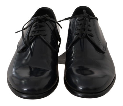 Blue Leather Polished Dress Derby Shoes Dolce & Gabbana