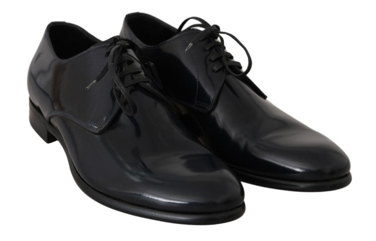 Blue Leather Polished Dress Derby Shoes Dolce & Gabbana