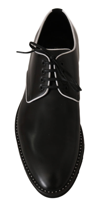 Black Leather White Line Dress Derby Shoes Dolce & Gabbana