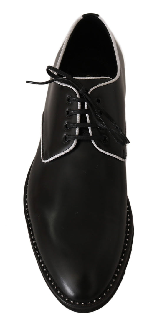 Black Leather White Line Dress Derby Shoes Dolce & Gabbana