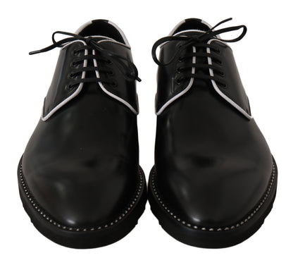 Black Leather White Line Dress Derby Shoes Dolce & Gabbana