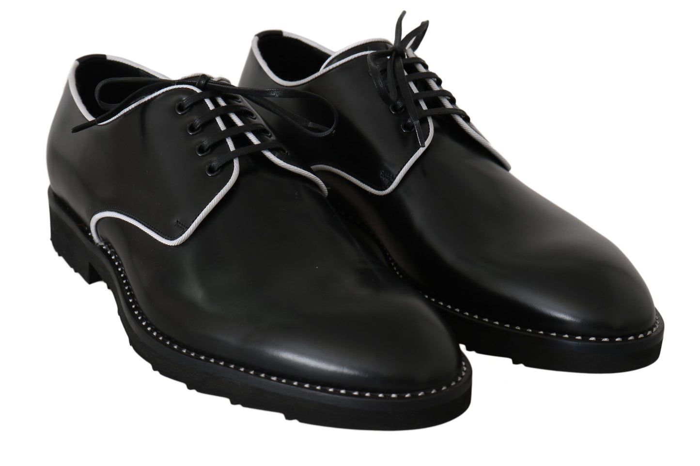 Black Leather White Line Dress Derby Shoes Dolce & Gabbana