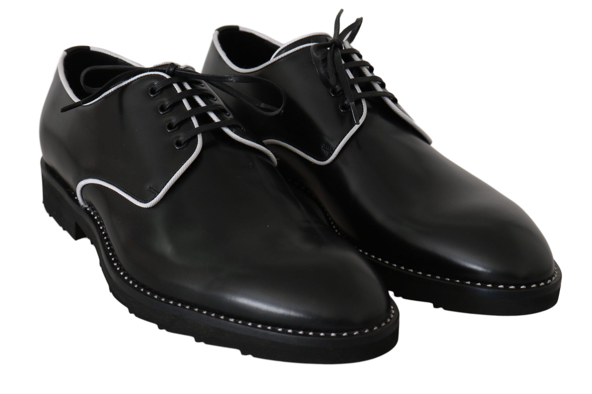 Black Leather White Line Dress Derby Shoes Dolce & Gabbana