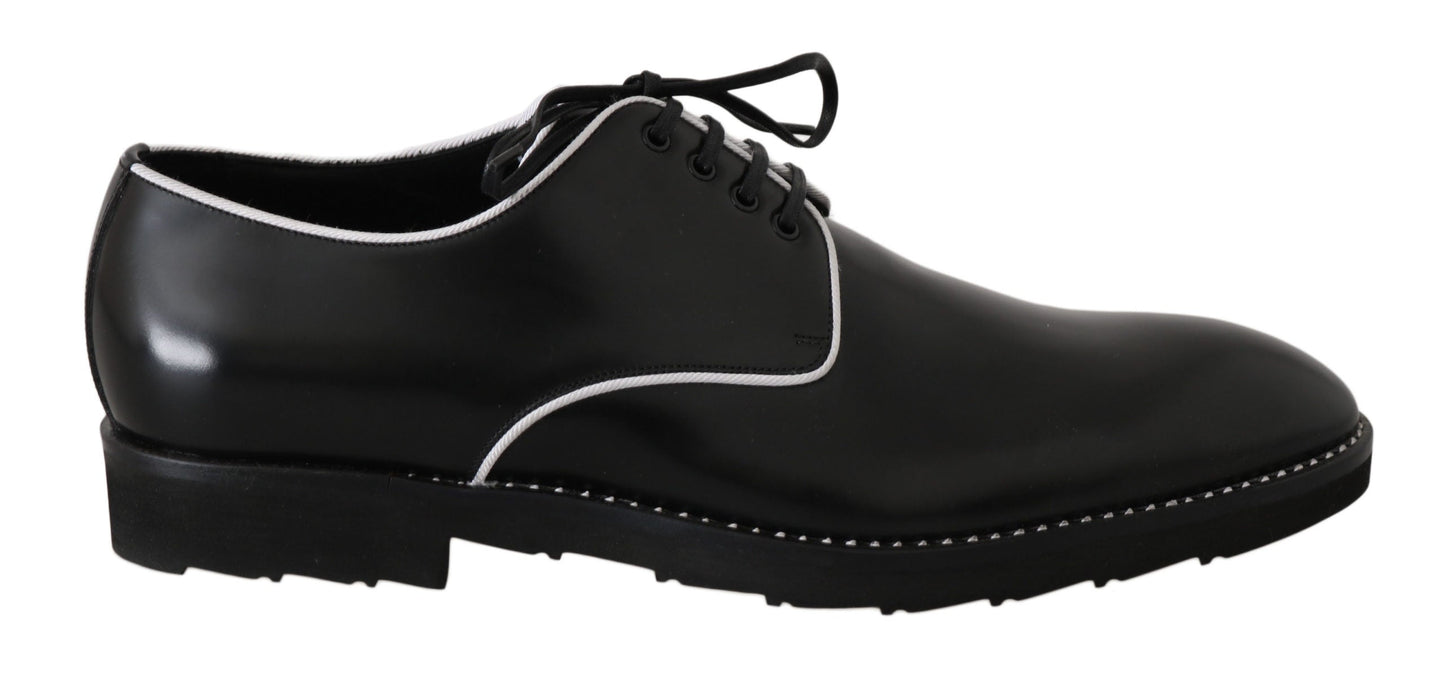 Black Leather White Line Dress Derby Shoes Dolce & Gabbana