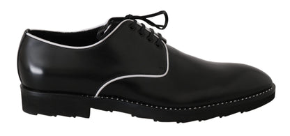 Black Leather White Line Dress Derby Shoes Dolce & Gabbana