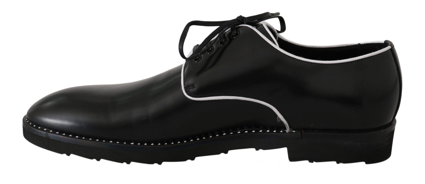 Black Leather White Line Dress Derby Shoes Dolce & Gabbana