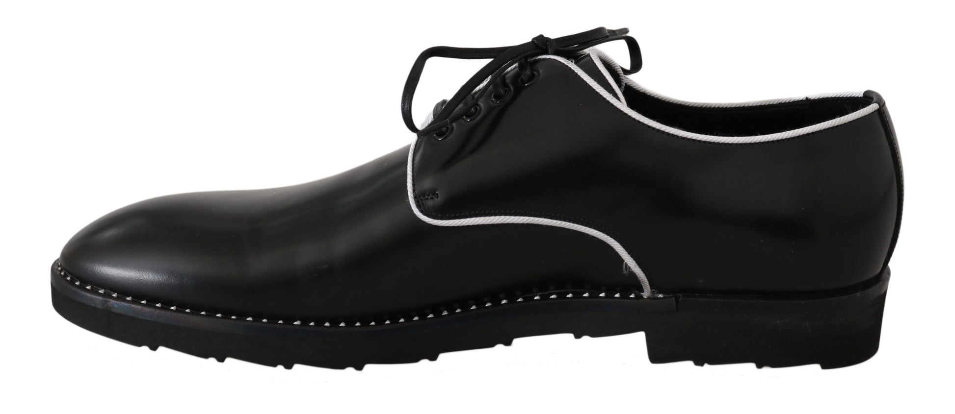 Black Leather White Line Dress Derby Shoes Dolce & Gabbana