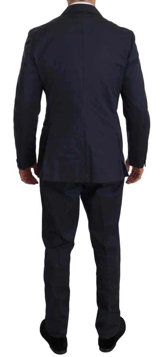 Two Piece 3 Button Cotton Blue Solid Suit Romeo Gigli