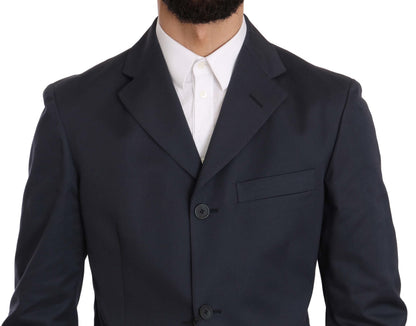 Two Piece 3 Button Cotton Blue Solid Suit Romeo Gigli