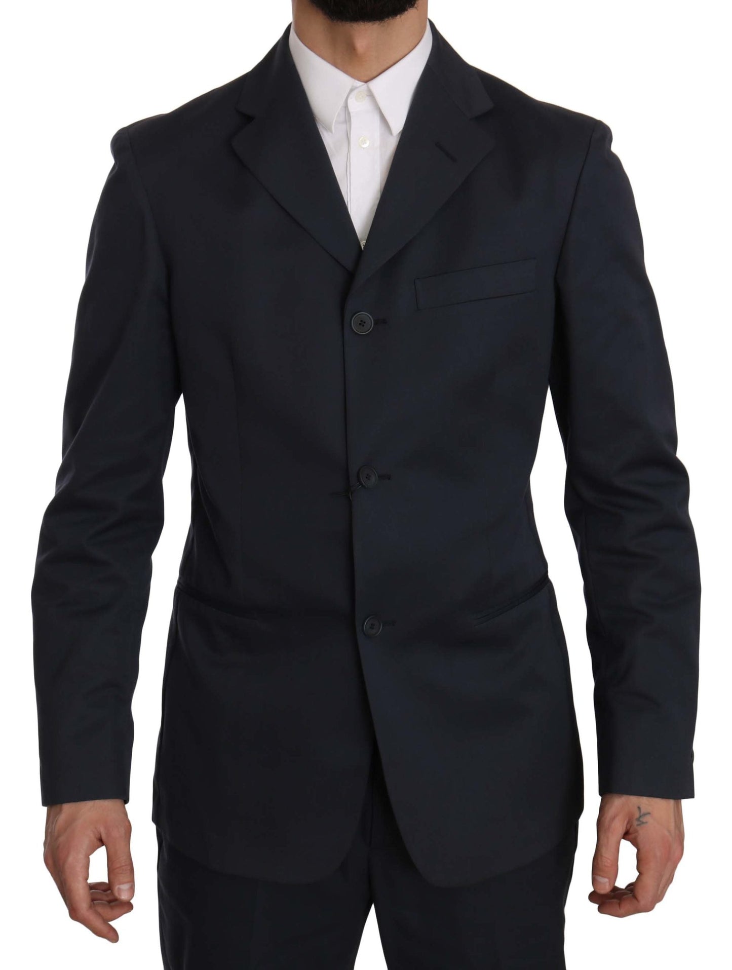 Two Piece 3 Button Cotton Blue Solid Suit Romeo Gigli